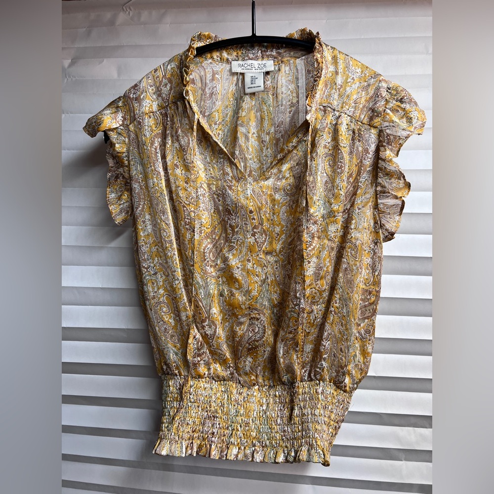 Rachel Zoe Yellow and Brown Paisley Blouse